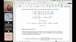 Calculate the determinate of the 3x3 matrix simply by looking at it ie inspection [upl. by Hurlow]