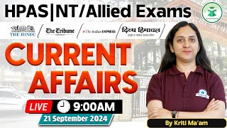 Himachal Daily Current Affairs Quiz amp MCQ 21st September 2024  HPASAlliedNT Current Affairs 2024 [upl. by Tannen]