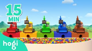 Learn Colors with Excavators and Surprise Eggs｜15 min｜Colors for Kids  Learn Colors｜Hogi Pinkfong [upl. by Ecnedac452]