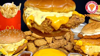 ASMR MUKBANG EXTRA MCDONALDS BIG MAC POPEYES CHICKEN amp FRIES  WITH CHEESE amp ONION RINGS [upl. by Ehud309]