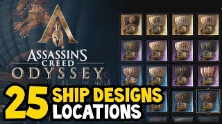 Assassins Creed Odyssey  ALL SHIP DESIGNS  SKINS Locations Guide [upl. by Ainimreh736]