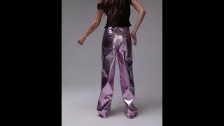 TOPSHOP Straight Leg Faux Leather Trouser Pants Shiny Metallic Pink Women  Asos [upl. by Frodine812]