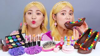 Chocolate Makeup Edible Cosmetic Mukbang DONA [upl. by Doerrer311]