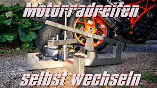 Motorradreifen selbst wechseln mit Reifenmontiergerät für zuhause und Rennstrecke  KurvenradiusTV [upl. by Ericksen748]