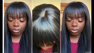 BEST BANG WIG HANDS DOWN  HOW TO WEAR BANGS SUPER EASY  Freetress Equal BRISA [upl. by Milford]