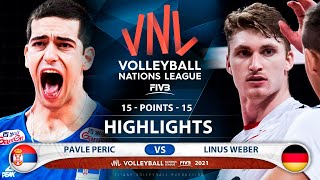 Serbia vs Germany  VNL 2021  Highlights  Pavle Peric vs Linus Weber [upl. by Ennahtebazile]