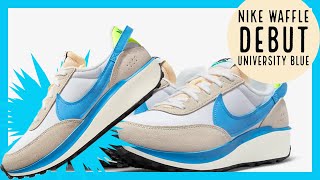 Nike Debut Nike Waffle Debut on Feet Review DX2943100 Light Orewood BrownVoltUniversity Blue [upl. by Berga]