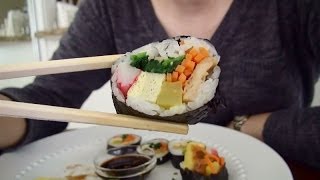 SassEsnacks ASMR Kimbap 김밥  Korean Sushi  Korean Market Shopping Haul  Eating Sounds [upl. by Arraeit]