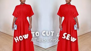 How to Sew a Tucks Cinched Waist Dress  VERY DETAILED [upl. by Atelokin767]