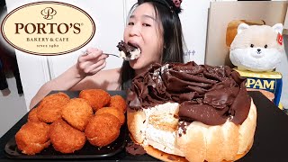 Eating Cake Portos Chocolate Tiramisu Cake amp Crispy Potato Balls Sweet Dessert Mukbang w Asmr [upl. by Yensehc]