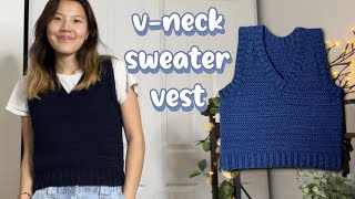 Crochet VNeck Sweater Vest Tutorial amp Free Written Pattern [upl. by Milone]