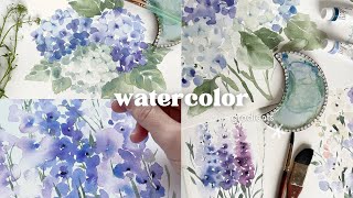 Watercolor Delphiniums How to paint dreamy watercolor florals using gradients [upl. by Airamana]