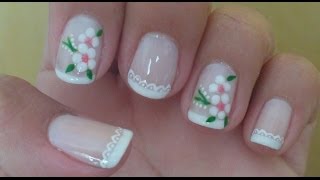 Unhas Decoradas Rendinha com Flor de Poá Manual Bela e Simples Nail Art [upl. by Mohandis]