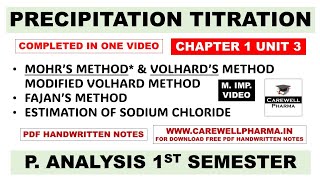 Precipitation Titration  Mohr Method  Volhard Method  Fajan Method  ch1 Unit 3 Analysis 1st sem [upl. by Staffan]