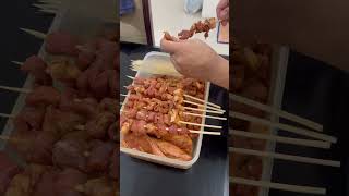 Preparing well seasoned pork for skewers porkbellyrecipes porkbarbecue barbecue skewers [upl. by Acinnej]