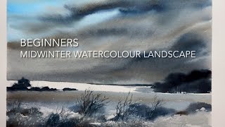 3 COLOUR MIDWINTER WATERCOLOR Landscape Beginners Loose Watercolour PAINTING Techniques Tutorial [upl. by Dric670]