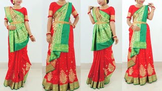 banarasi lehenga saree draping  sidha pallu saree draping  banarasi saree porar style [upl. by Dahlia892]