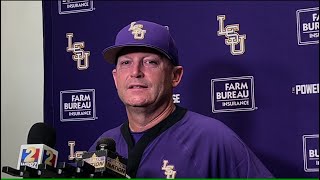 LSU Jay Johnson Stony Brook gives LSU baseball first loss postgame [upl. by Lillywhite75]