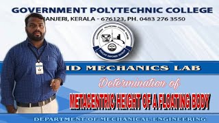 Determination of Metacentric height of a floating body Gptc Manjeri [upl. by Annot776]