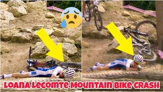 Loana Lecomte crash in Cross Country mountain biking at Paris Olympics loana lecomte Injury Accident [upl. by Anneirb]