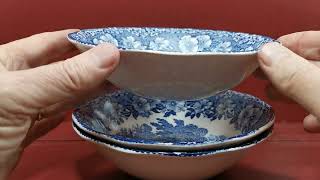 Enoch Wedgwood Woodland Blue amp White China Cereal Bowl [upl. by Neerhtak]