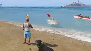 Franklins Shark Encounter in GTA V  Chop Wasnt the Only Jaws on the Beach [upl. by Assylla945]