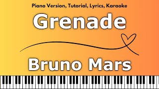 Bruno Mars  Grenade Piano Version Tutorial Lyrics Karaoke [upl. by Einahpets288]