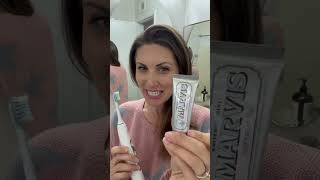 Marvis Whitening toothpaste before and after demo 🦷🪥😀 whiteningtoothpaste sonicare whiterteeth [upl. by Alaekim]