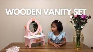 Wooden Vanity Set for Kids  Pretend Play Toddler Makeup Vanity Table Toys [upl. by Adnerad906]