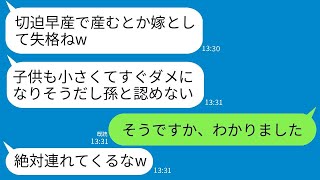 切迫早産で生まれた子供に対して、姑が「こんな小さな子、すぐダメになりそう」と言って孫を認めないと宣言した。 [upl. by Clorinda]