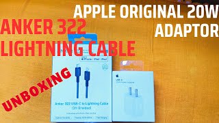 Apple official charging adaptor and Anker 322 mfi certified cable type c to lightning cable unboxing [upl. by Brandenburg]