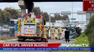 Driver Hospitalised After Car Flips and Catches Fire in Laverton Crash [upl. by Luanne667]