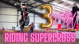 3 year old learning to jump an electric dirt bike on a Supercross track [upl. by Agata]