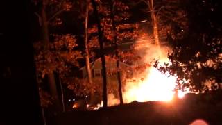 Hurricane Sandy electric power line fire and gas line explosion Mahwah NJ Oct 29 2012 [upl. by Yezdnil]