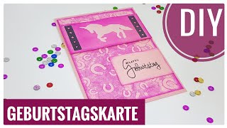 Geburtstagskarte EINHORN pink  rosa einfach selber basteln  Kartenbasteln deutsch [upl. by Derek]