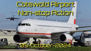 Nonstop action at Cotswold Airport 01Oct2024 Airbus arrival C17 circuits and Vampire flight [upl. by Joleen]