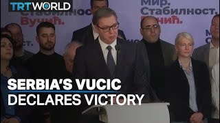 Vucic declares victory in Serbian elections [upl. by Airbmak]