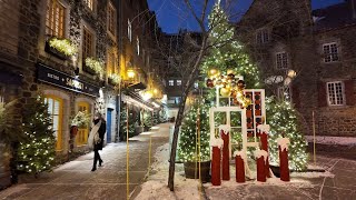 Winter Night Walk in Old Quebec City ❄️ Christmas at Petit Champlain and Place Royale [upl. by Enisaj]