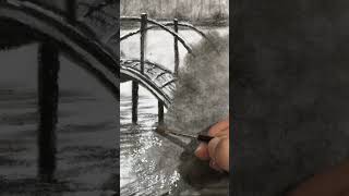 Simple Landscape Scenery Drawing with BridgeGraphite Charcoal Acrylic Tutorial Easy StepbyStep [upl. by Airamasor]