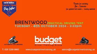 Brentwood Real Practical Driving Test Route  4th October 2024 at 232pm [upl. by Neersin168]