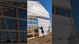 Putting Wrap on a wall without a Lift yellowstonepostframe construction diy postframe polebarn [upl. by Sorcim]