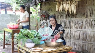 Country chefs 2 sisters cook Chab chhay soup  Country food cooking [upl. by Karli933]