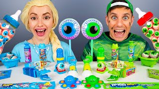 Blue Food vs Green Food Challenge 그린 블루 푸드 챌린지 Elsa Frozen vs Hulk Mukbang by HUBABANG [upl. by Pacificas]