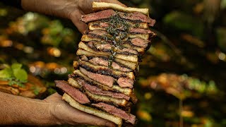 Epic Quadruple Steak Toast By Almazan Kitchen  Outdoor Cooking [upl. by Saref]