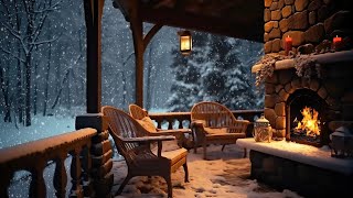 Winter Cozy Porch Ambience with Beautiful Relaxing Music and Falling Snow for Relaxation or Sleep [upl. by Ynehteb547]