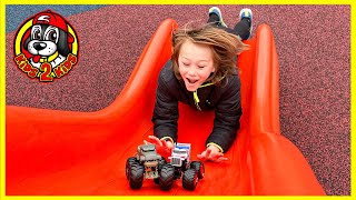 MONSTER TRUCKS PLAY AT THE PARK 🛝 GODZILLA GOES ON A DATE STABILIZER HELPS HIM FIND WONDER WOMAN [upl. by Elvah]