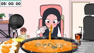 대왕 불닭볶음면 도전 먹방  Giant Fire Noodles Challenge Mukbang  Animation ASMR [upl. by Freeman]