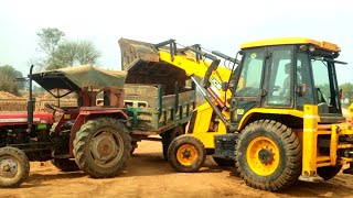 Jcb 3DX Xpert Excellence Backhoe Loading Mud In Massey and Jhon Deere Tractor With Tracolley  Jcb [upl. by Elbys]