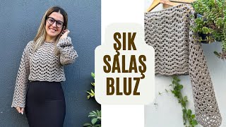 GÖRENLER ÇOK SEVDİ 😍 ŞIK SALAŞ DÖKÜMLÜ KOLAY BLUZ YAPIYORUZ crochet [upl. by Anglo79]