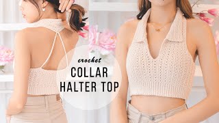 Crochet Collar Halter Top Tutorial  Chenda DIY [upl. by Sachiko]